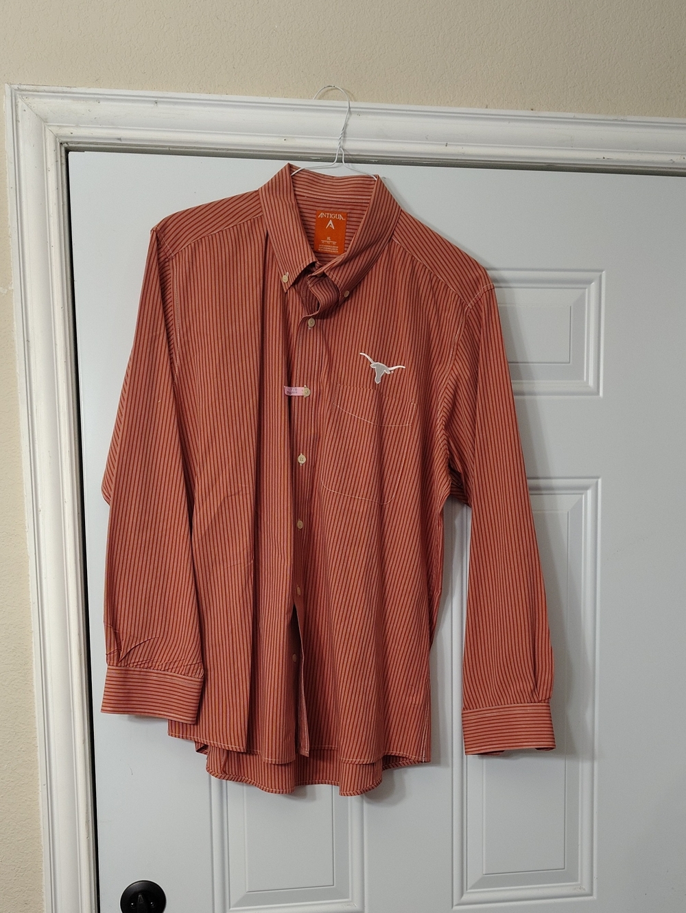 Antigua Orange Striped Longhorns Button-Down Dress Shirt